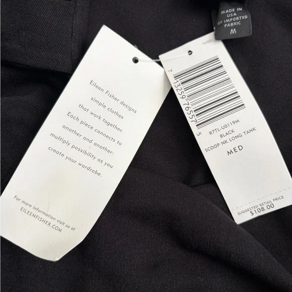 Eileen Fisher NWT Scoop Neck Long Tank Women's Size Medium Black - Picture 6 of 10